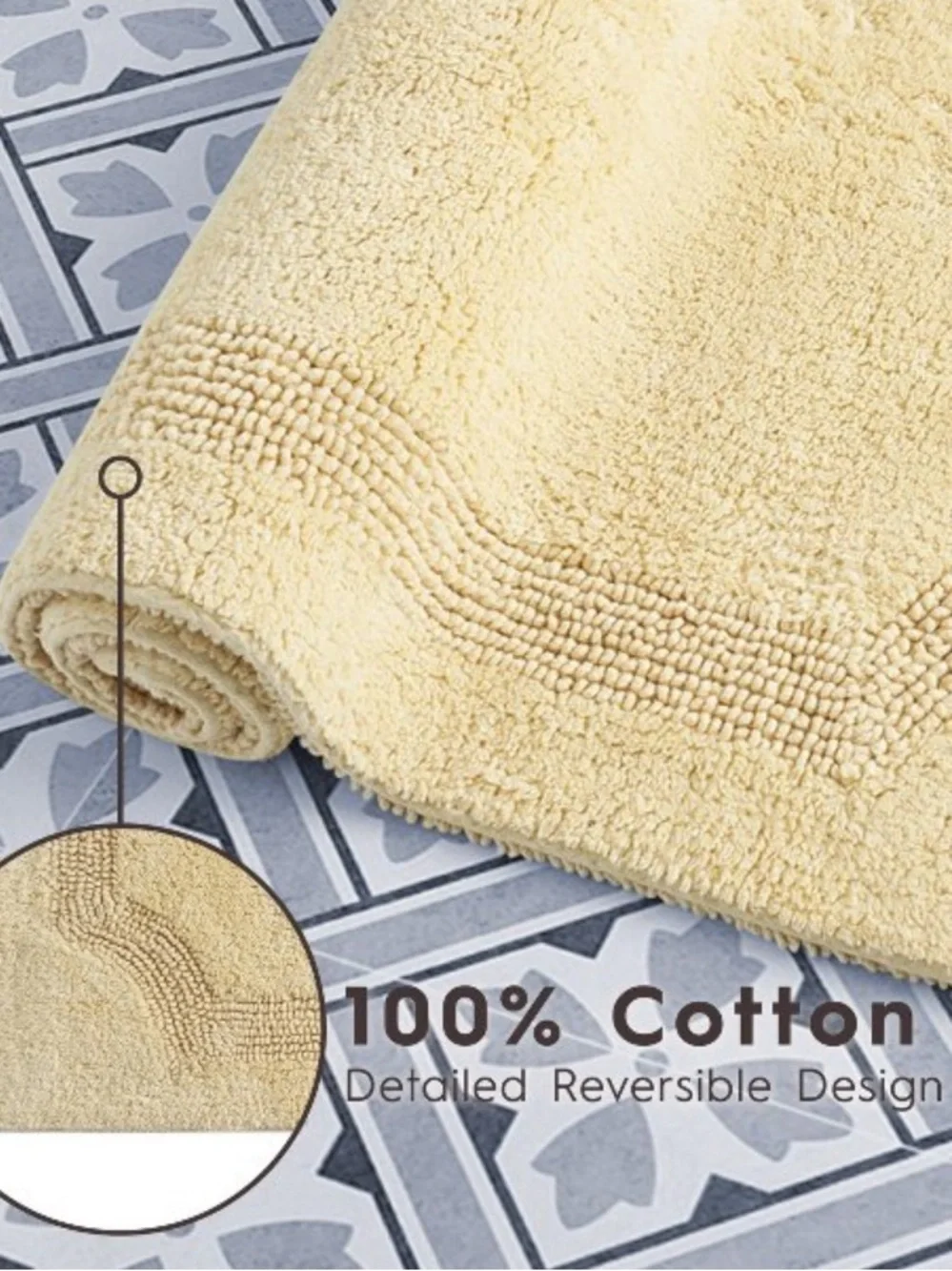 LAURA ASHLEY NWT Tablet Reversible Cotton Bath Rug -17x24 -yellow